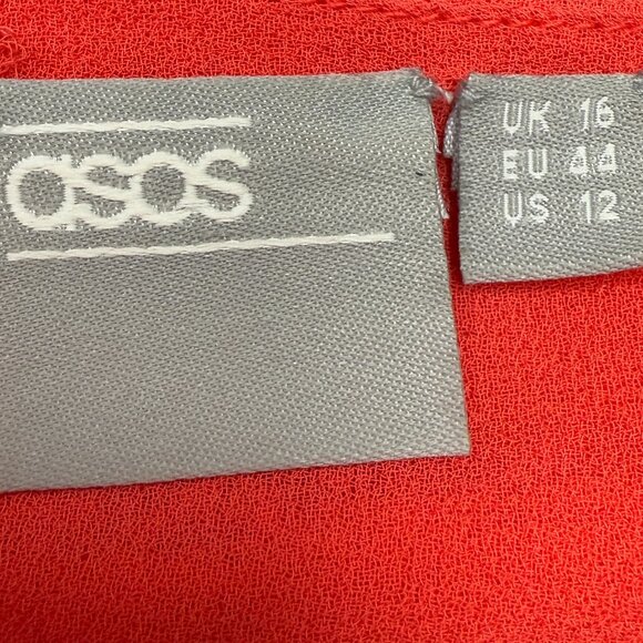 Women's ASOS Mango Red Flutter Sleeve V-Neckline Dress- Size 12 - Picture 7 of 11